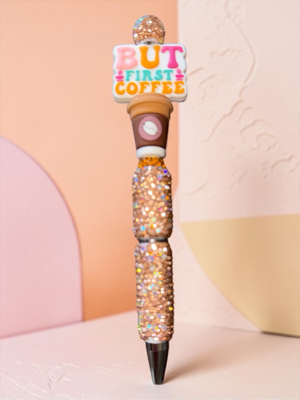 But First Coffee Glitter Ballpoint Pen - Pink & Gold